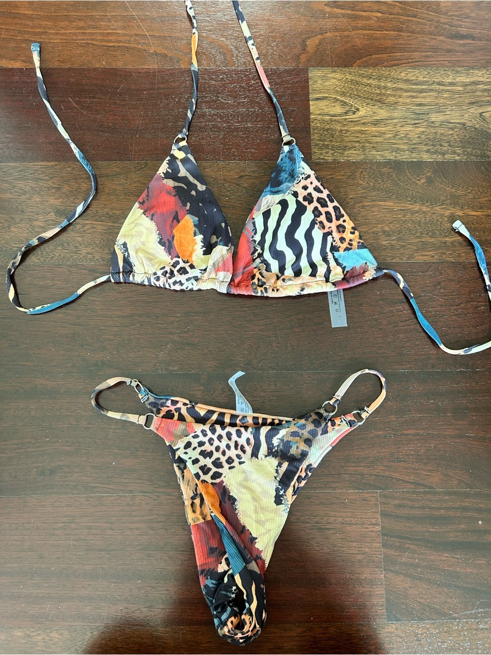 Multicolor Animal Print Triangle Bikini Top and Bottom Set